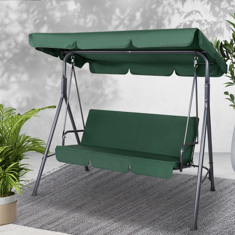 Outdoor Garden Hammock Swing 3 Seater Chair - Dark Green