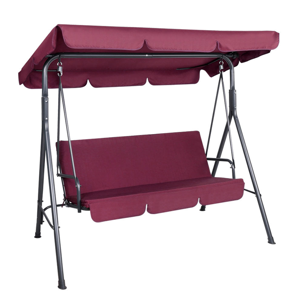 Outdoor Garden Hammock Swing 3 Seater Chair - Wine Red