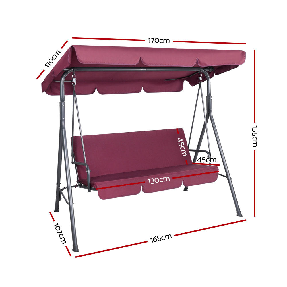 Outdoor Garden Hammock Swing 3 Seater Chair - Wine Red
