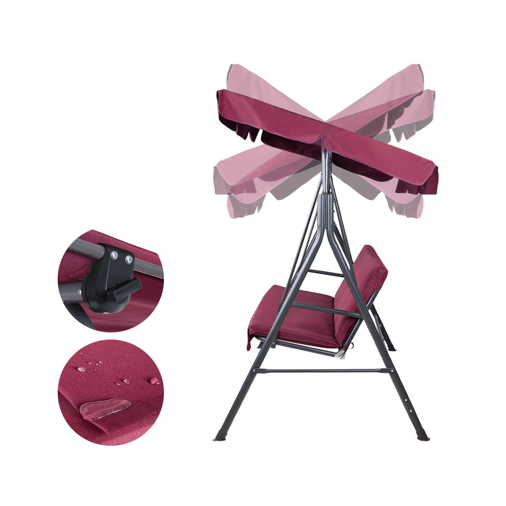 Outdoor Garden Hammock Swing 3 Seater Chair - Wine Red