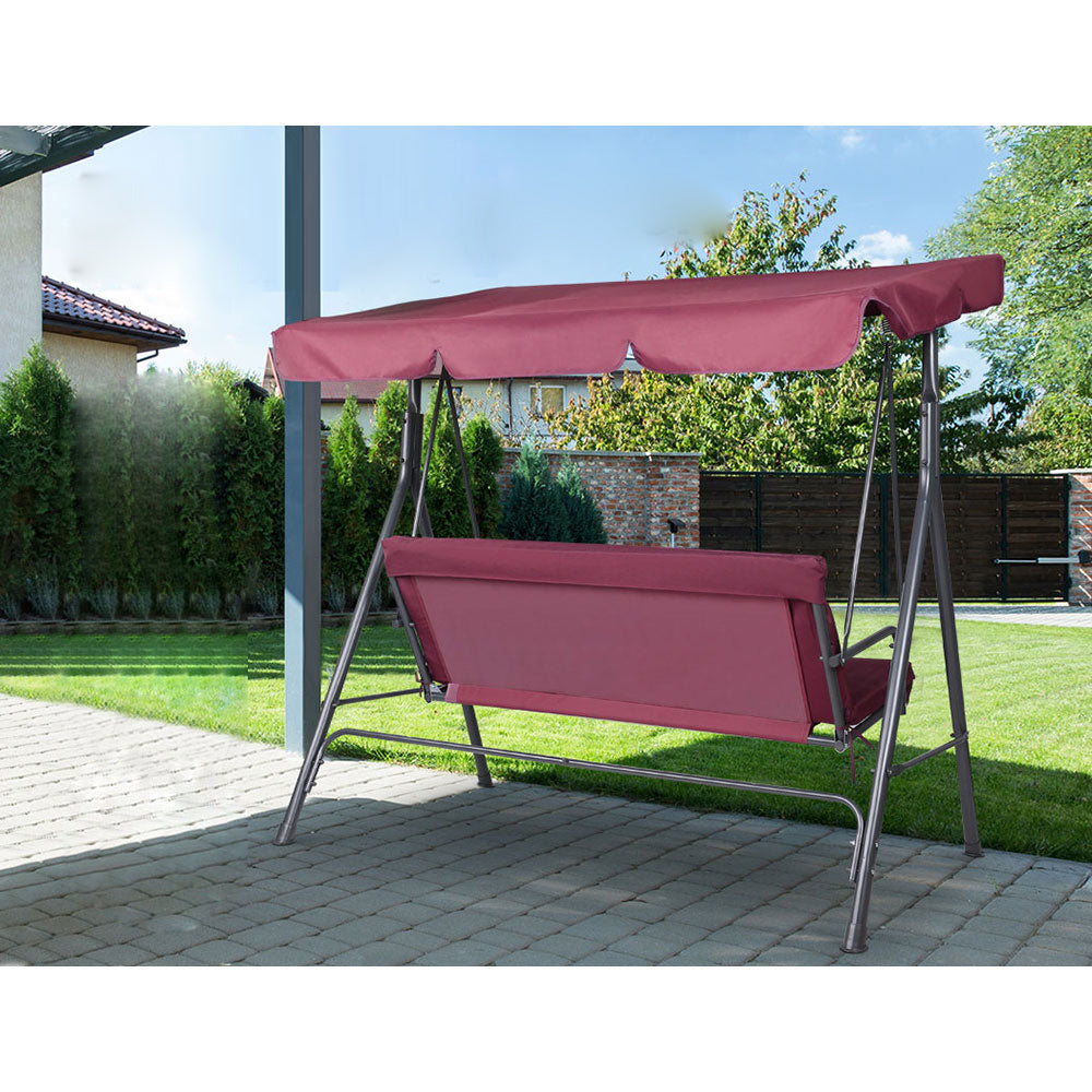 Outdoor Garden Hammock Swing 3 Seater Chair - Wine Red