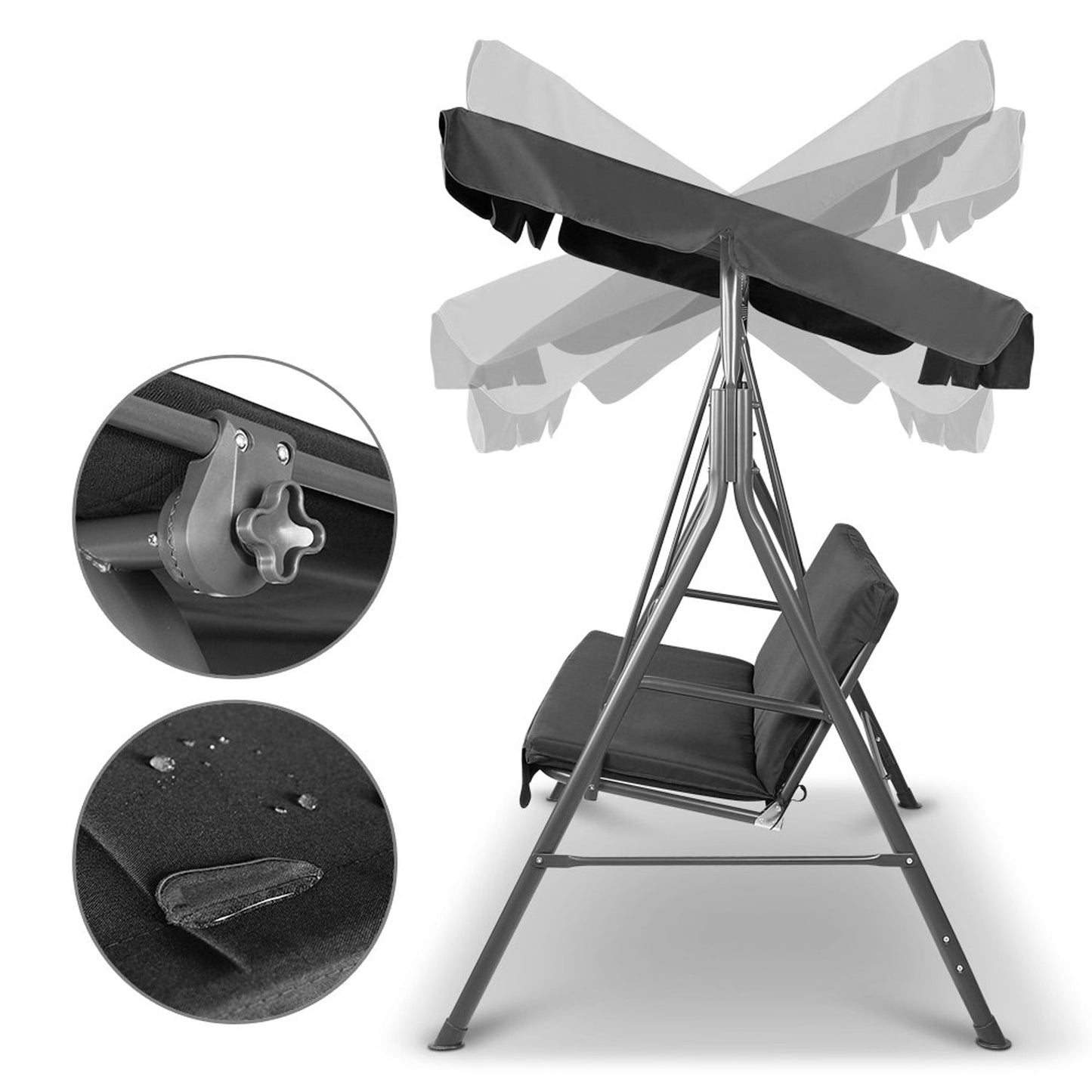 Swing Chair Hammock 3 Seater Bench Seat Canopy - Black