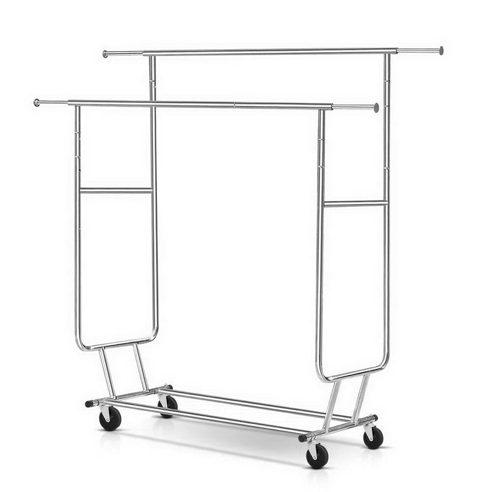 6FT Double Rail Clothes Rack Coat Stand Adjustable Garment Rolling Hanger