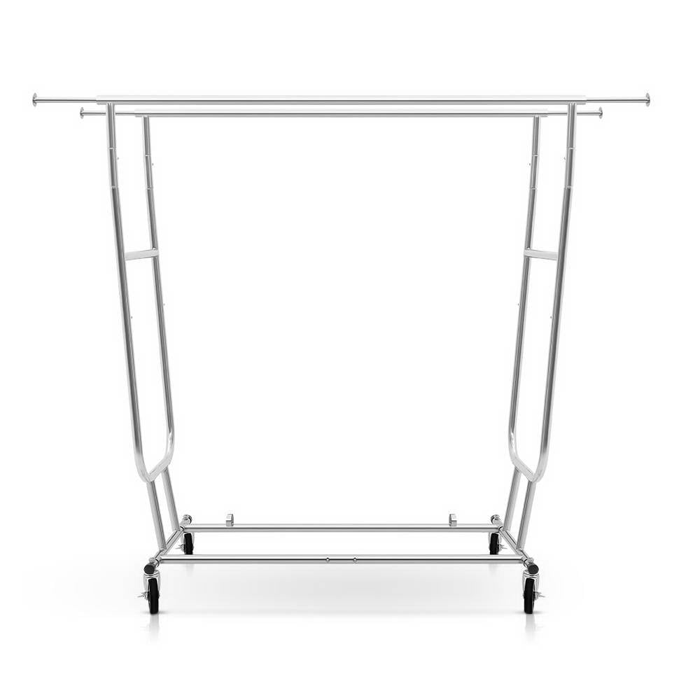 6FT Double Rail Clothes Rack Coat Stand Adjustable Garment Rolling Hanger