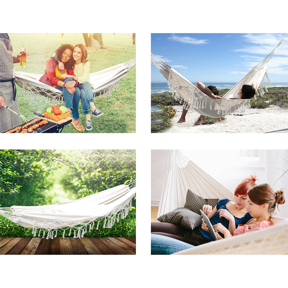 Hanging Tassel Hammock Bed - Cream