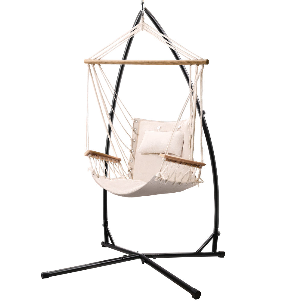 Outdoor Beach Hanging Hammock Chair with Steel Stand - Grey