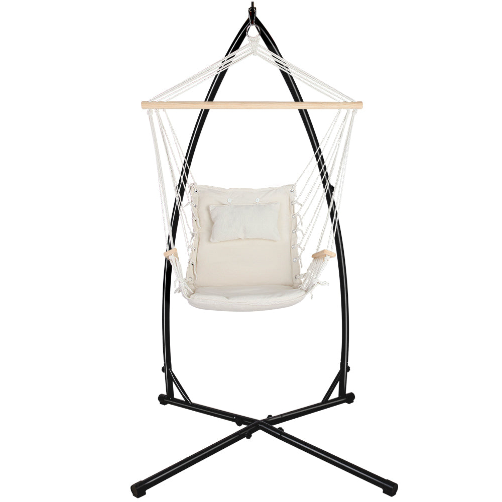 Outdoor Beach Hanging Hammock Chair with Steel Stand - Grey