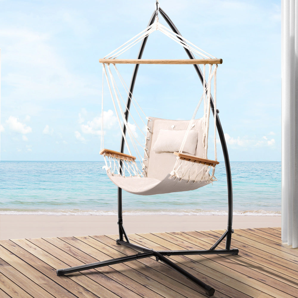 Outdoor Beach Hanging Hammock Chair with Steel Stand - Grey