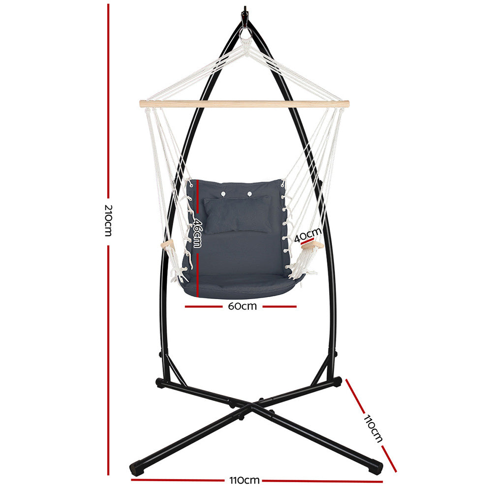 Outdoor Beach Hanging Hammock Chair with Steel Stand - Grey