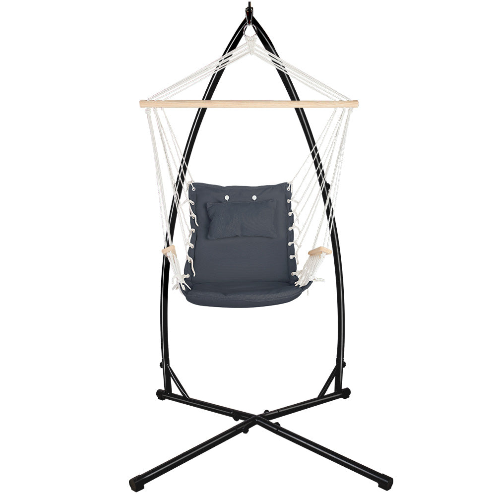 Outdoor Beach Hanging Hammock Chair with Steel Stand - Grey