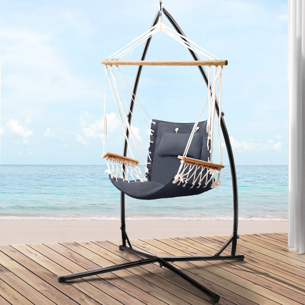 Outdoor Beach Hanging Hammock Chair with Steel Stand - Grey