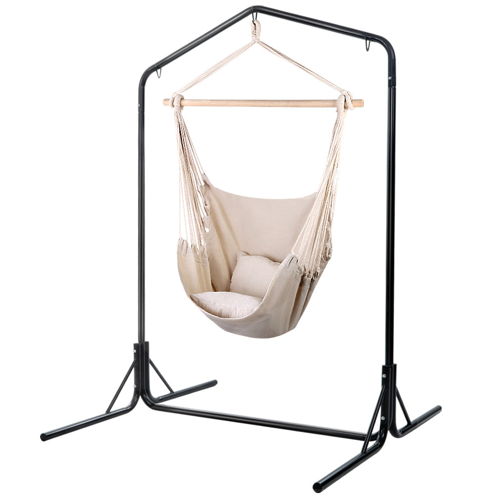 Outdoor Hanging Hammock Pillow Chair with Stand - Cream