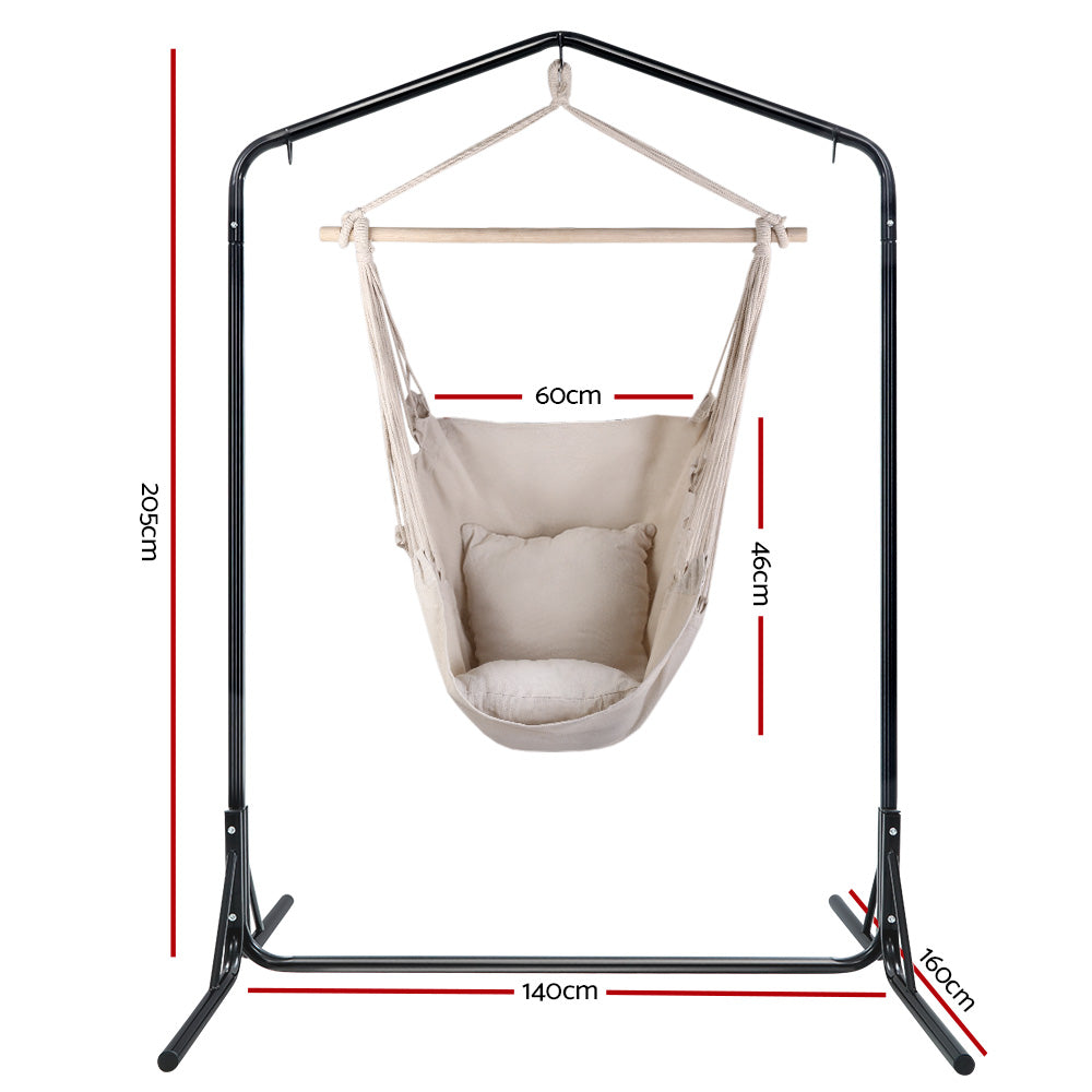 Outdoor Hanging Hammock Pillow Chair with Stand - Cream