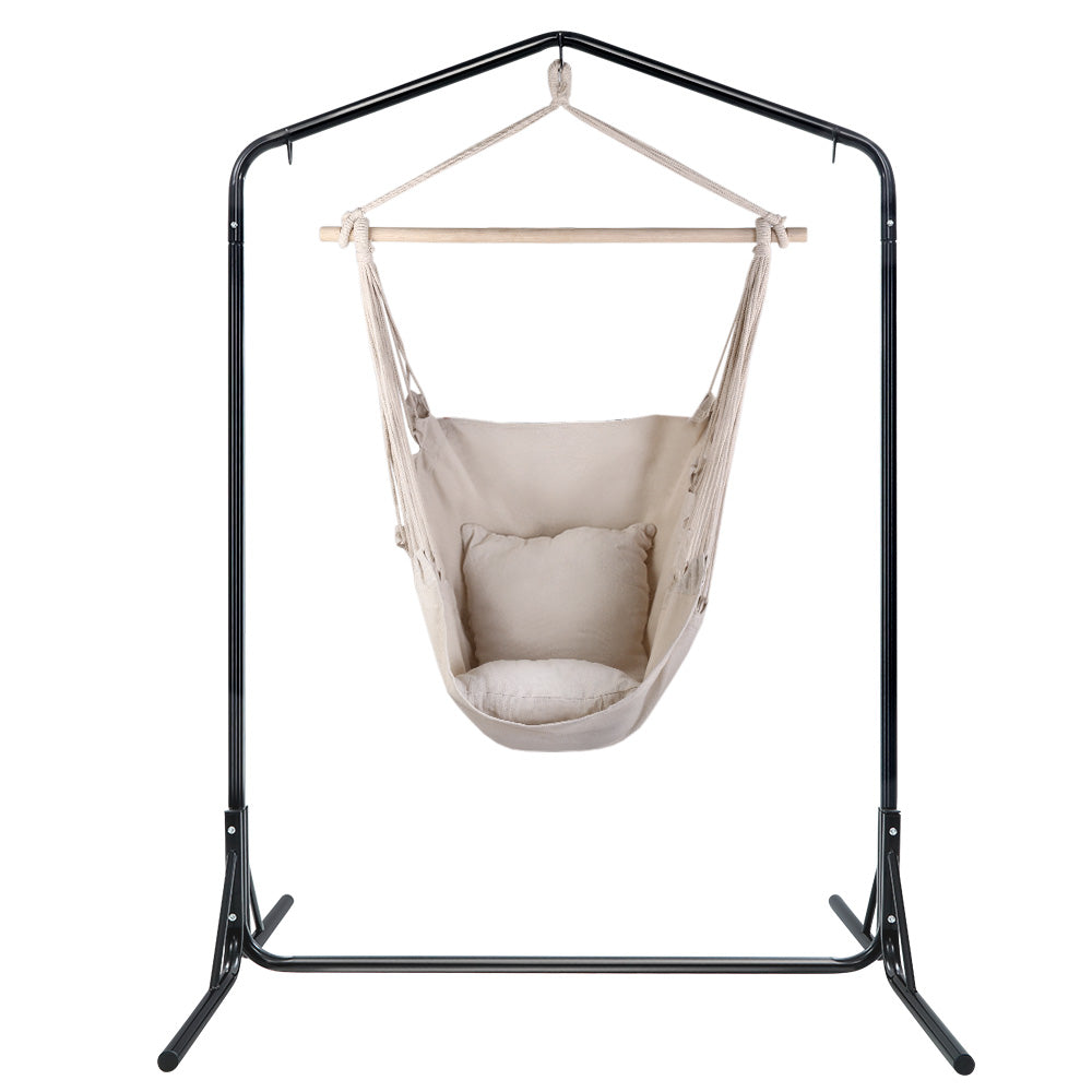 Outdoor Hanging Hammock Pillow Chair with Stand - Cream