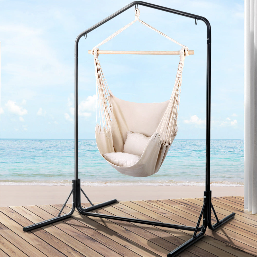 Outdoor Hanging Hammock Pillow Chair with Stand - Cream