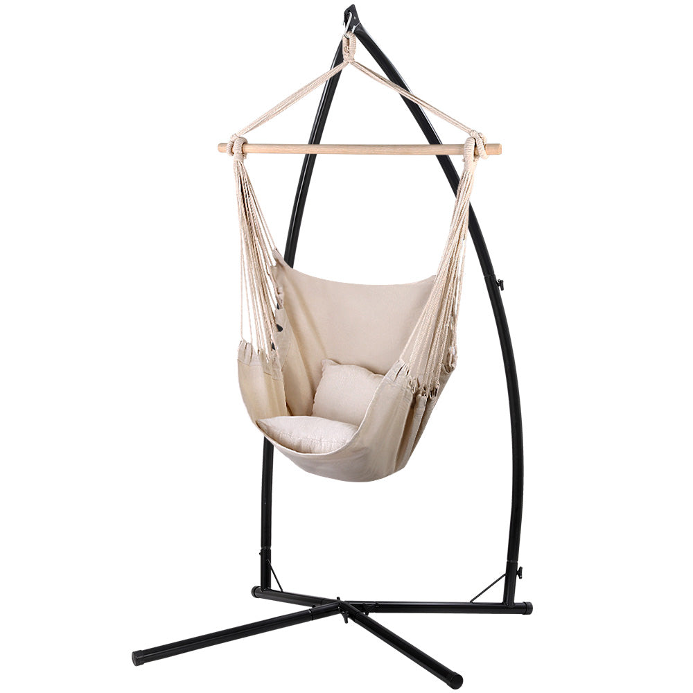 Outdoor Hanging Hammock Pillow Chair with Steel Stand - Cream