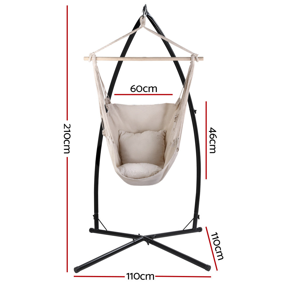 Outdoor Hanging Hammock Pillow Chair with Steel Stand - Cream