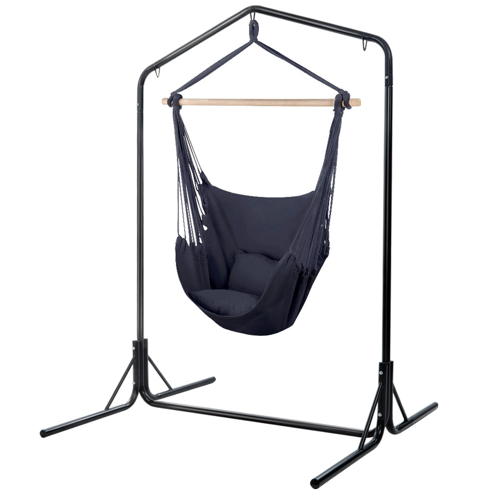 Outdoor Hanging Hammock Pillow Chair with Stand - Grey