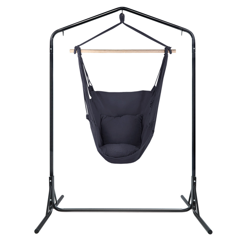 Outdoor Hanging Hammock Pillow Chair with Stand - Grey