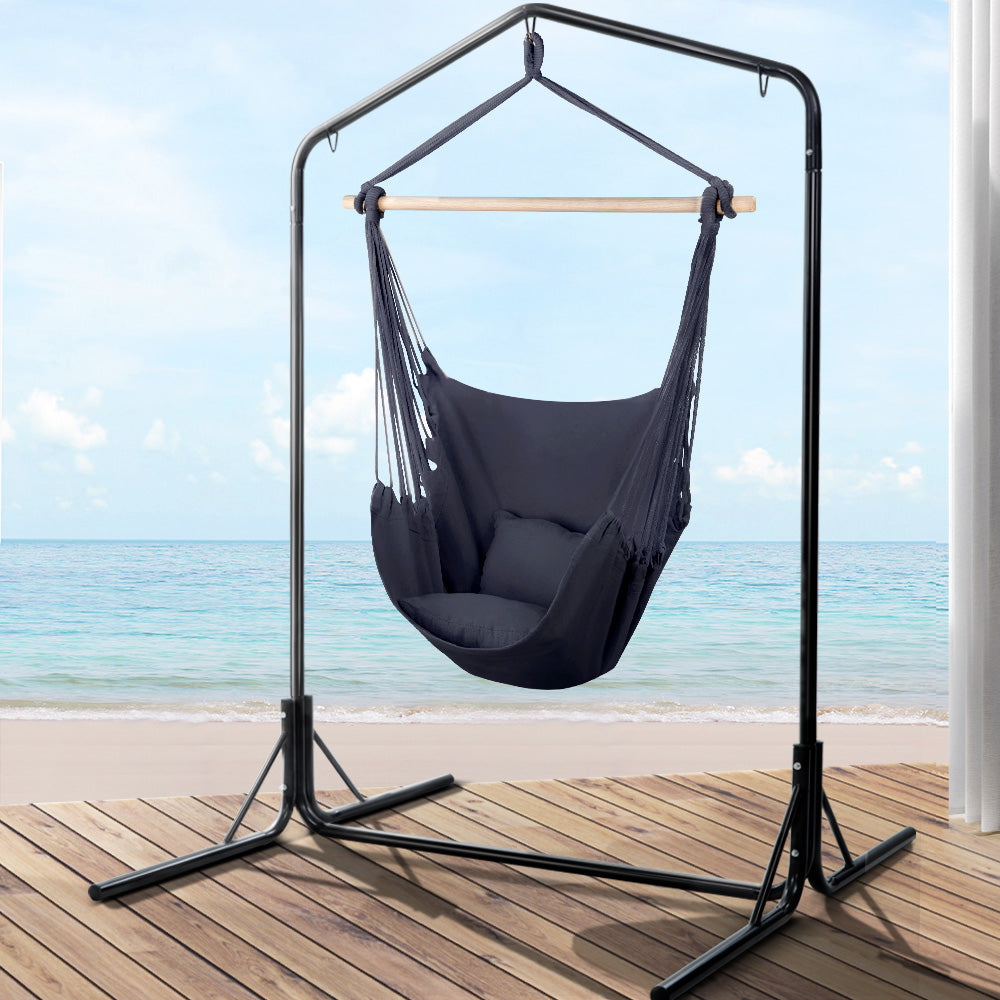 Outdoor Hanging Hammock Pillow Chair with Stand - Grey