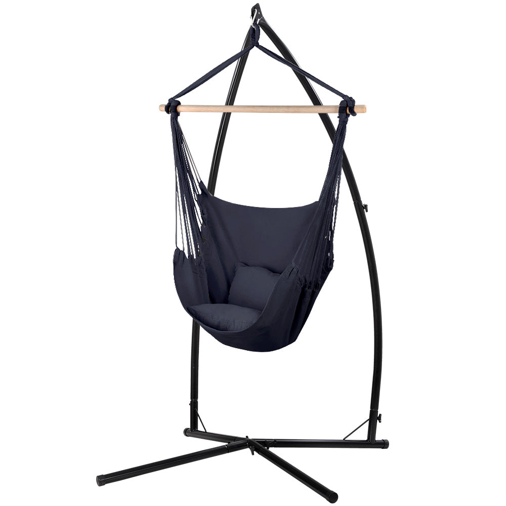 Outdoor Hanging Hammock Pillow Chair with Steel Stand - Grey