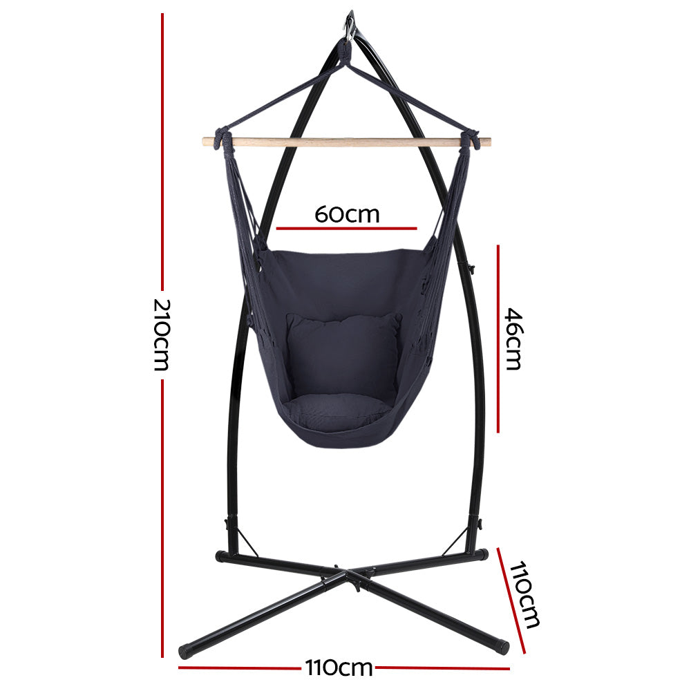 Outdoor Hanging Hammock Pillow Chair with Steel Stand - Grey