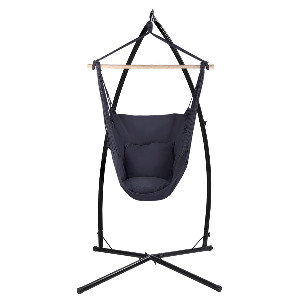 Outdoor Hanging Hammock Pillow Chair with Steel Stand - Grey