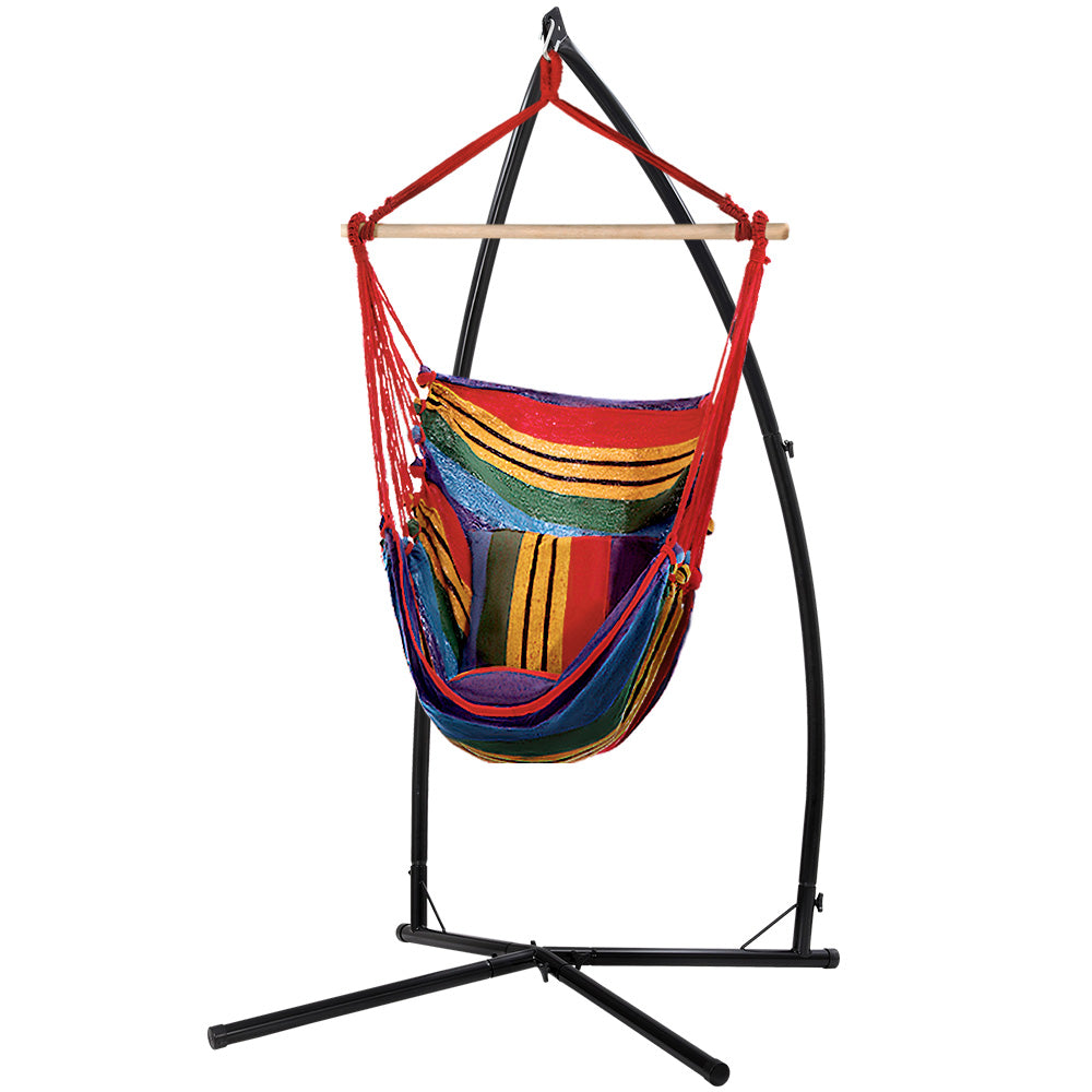 Outdoor Hanging Hammock Pillow Chair with Steel Stand - Rainbow