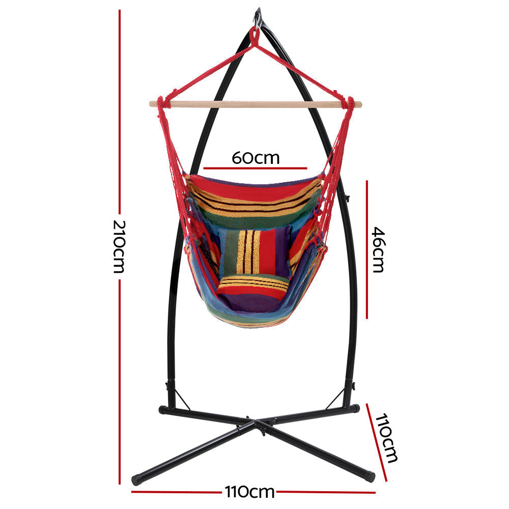 Outdoor Hanging Hammock Pillow Chair with Steel Stand - Rainbow