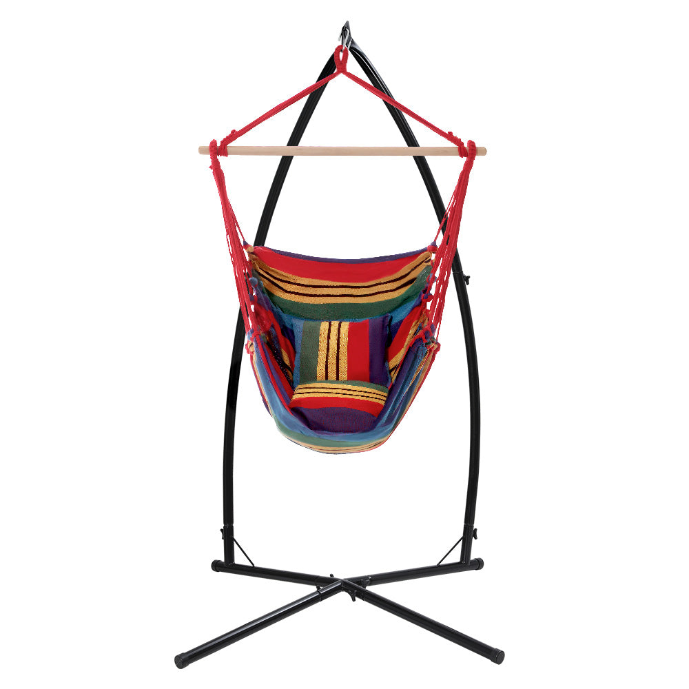 Outdoor Hanging Hammock Pillow Chair with Steel Stand - Rainbow