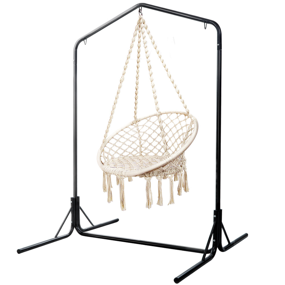 Outdoor Hammock Chair with Stand Cotton Swing 120KG Capacity - Cream