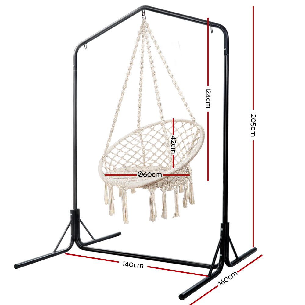 Outdoor Hammock Chair with Stand Cotton Swing 120KG Capacity - Cream