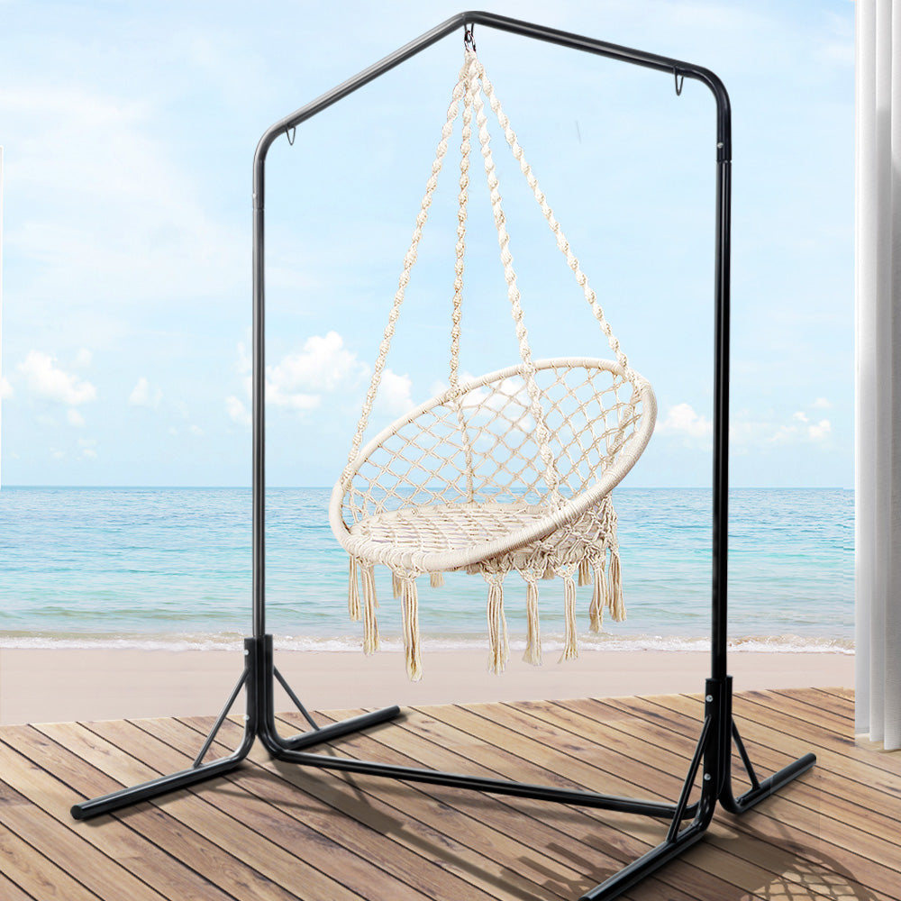 Outdoor Hammock Chair with Stand Cotton Swing 120KG Capacity - Cream