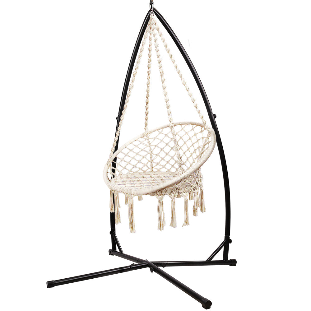 Outdoor Hammock Chair with Steel Stand Swing 120KG Capacity - Cream
