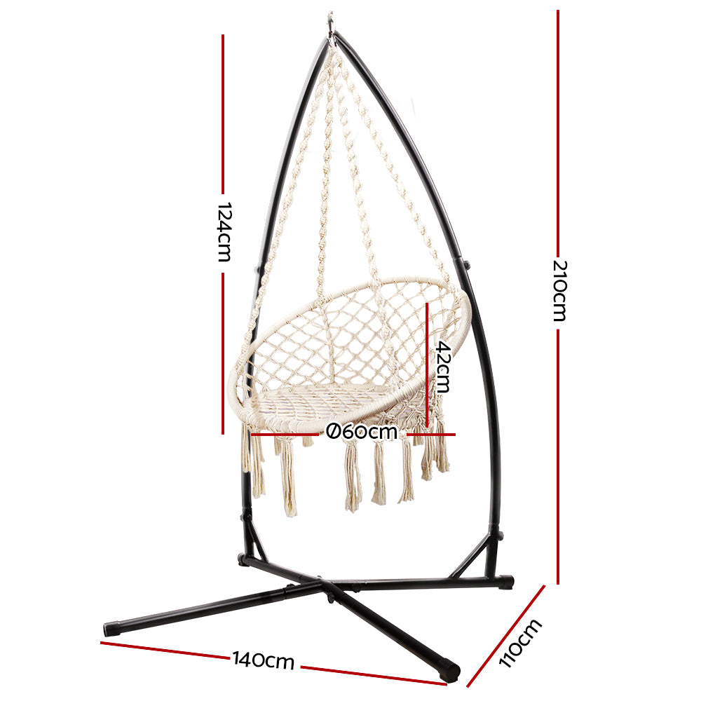 Outdoor Hammock Chair with Steel Stand Swing 120KG Capacity - Cream