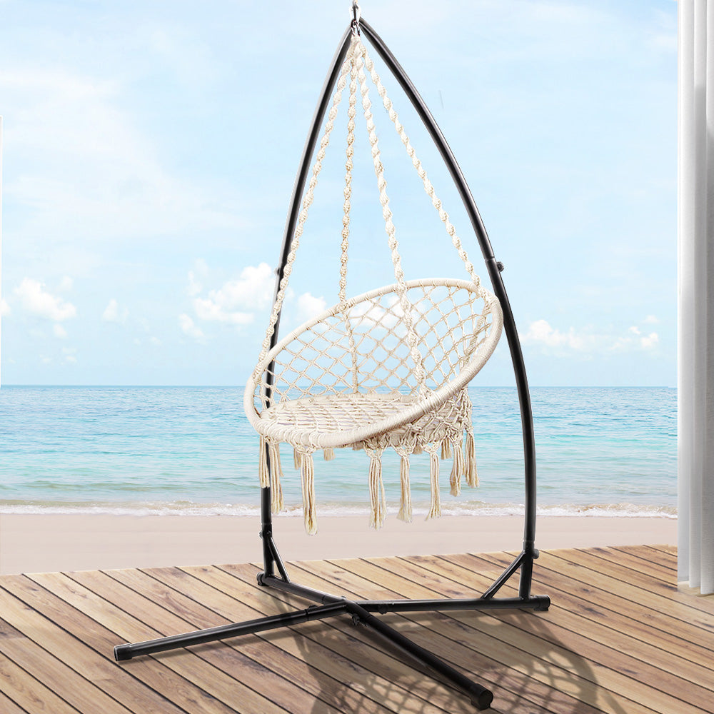 Outdoor Hammock Chair with Steel Stand Swing 120KG Capacity - Cream