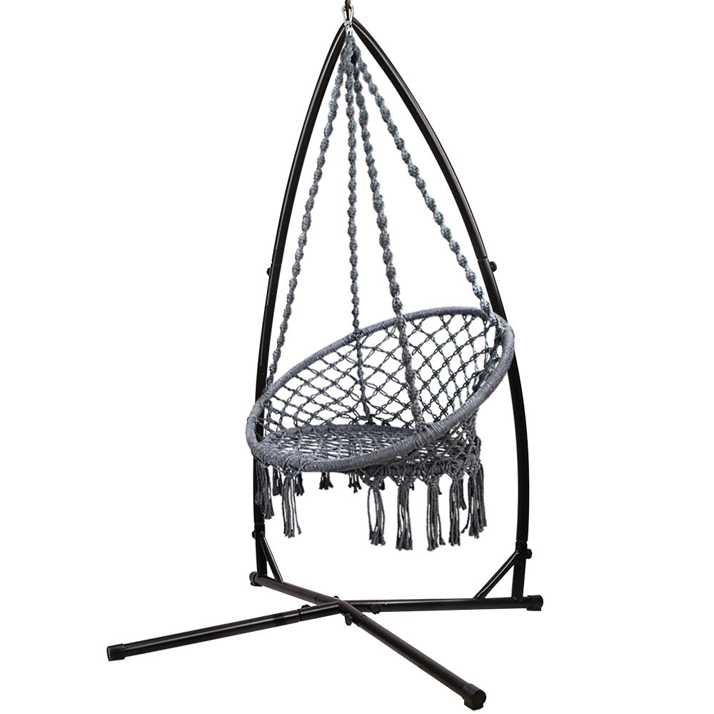 Outdoor Hammock Chair with Steel Stand Swing 120KG Capacity - Grey