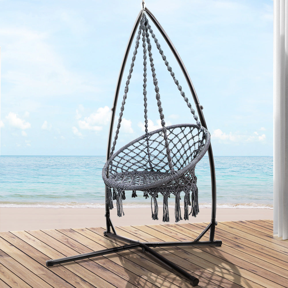 Outdoor Hammock Chair with Steel Stand Swing 120KG Capacity - Grey