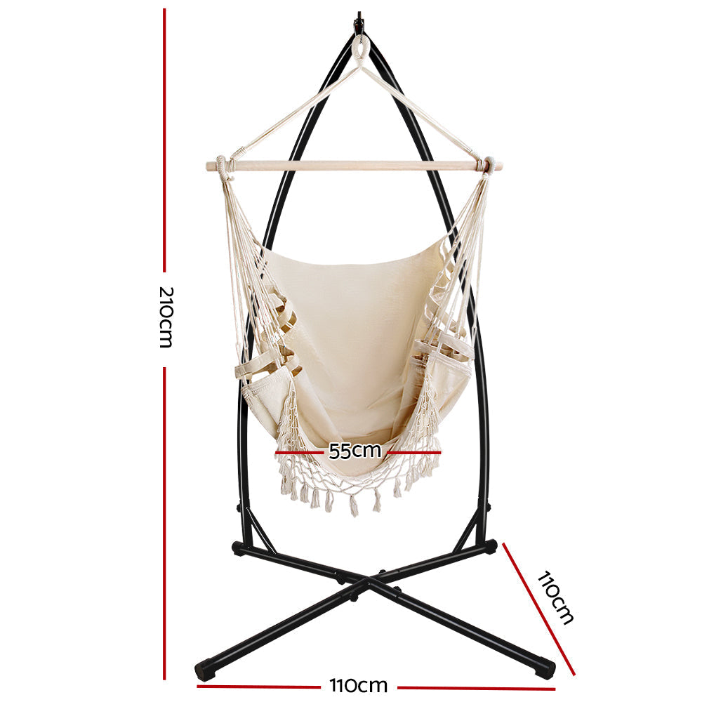 Outdoor Hammock Chair with Steel Stand Tassel Hanging Rope - Cream