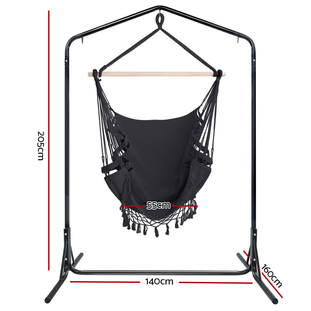 Outdoor Hammock Chair with Stand Tassel Hanging Rope - Grey