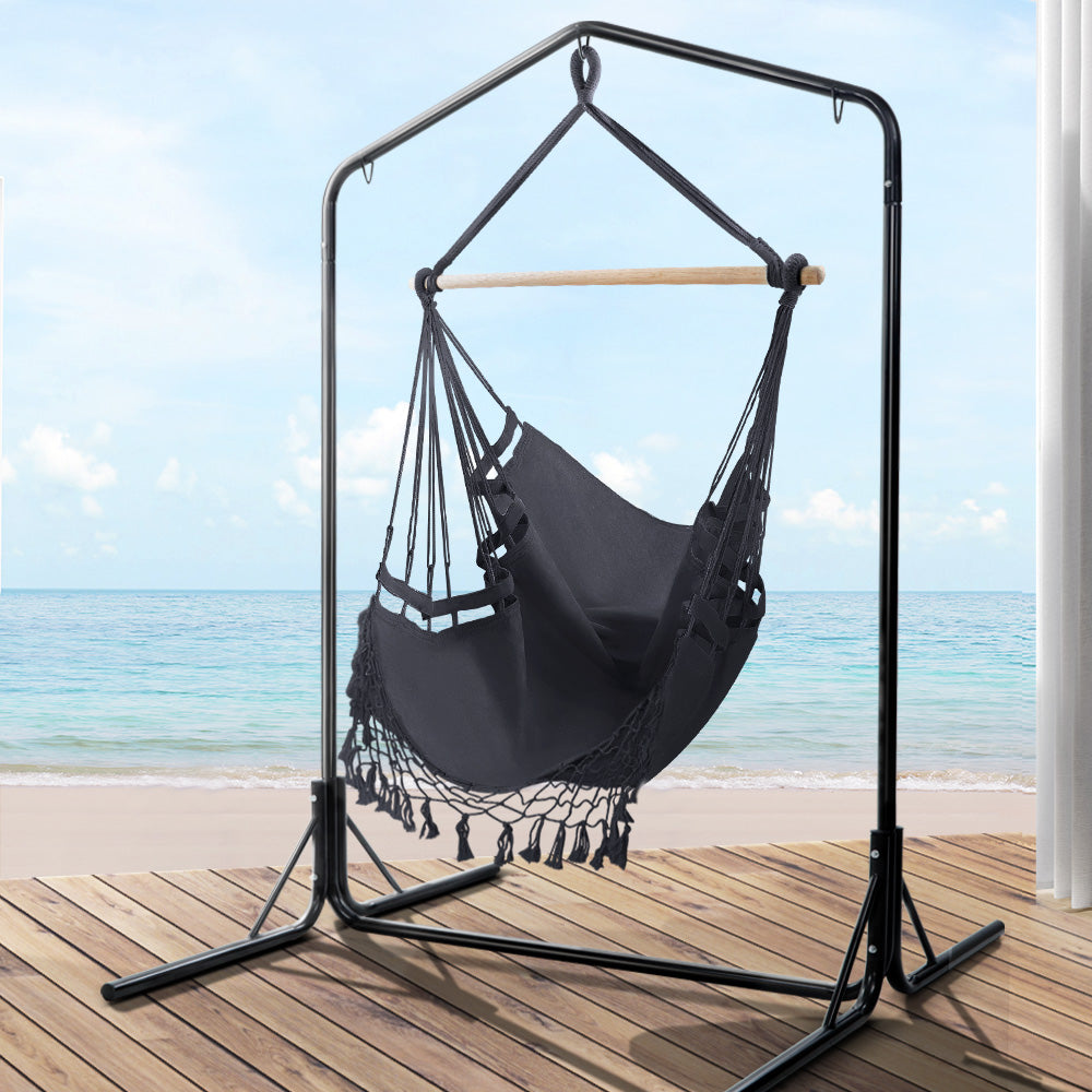 Outdoor Hammock Chair with Stand Tassel Hanging Rope - Grey