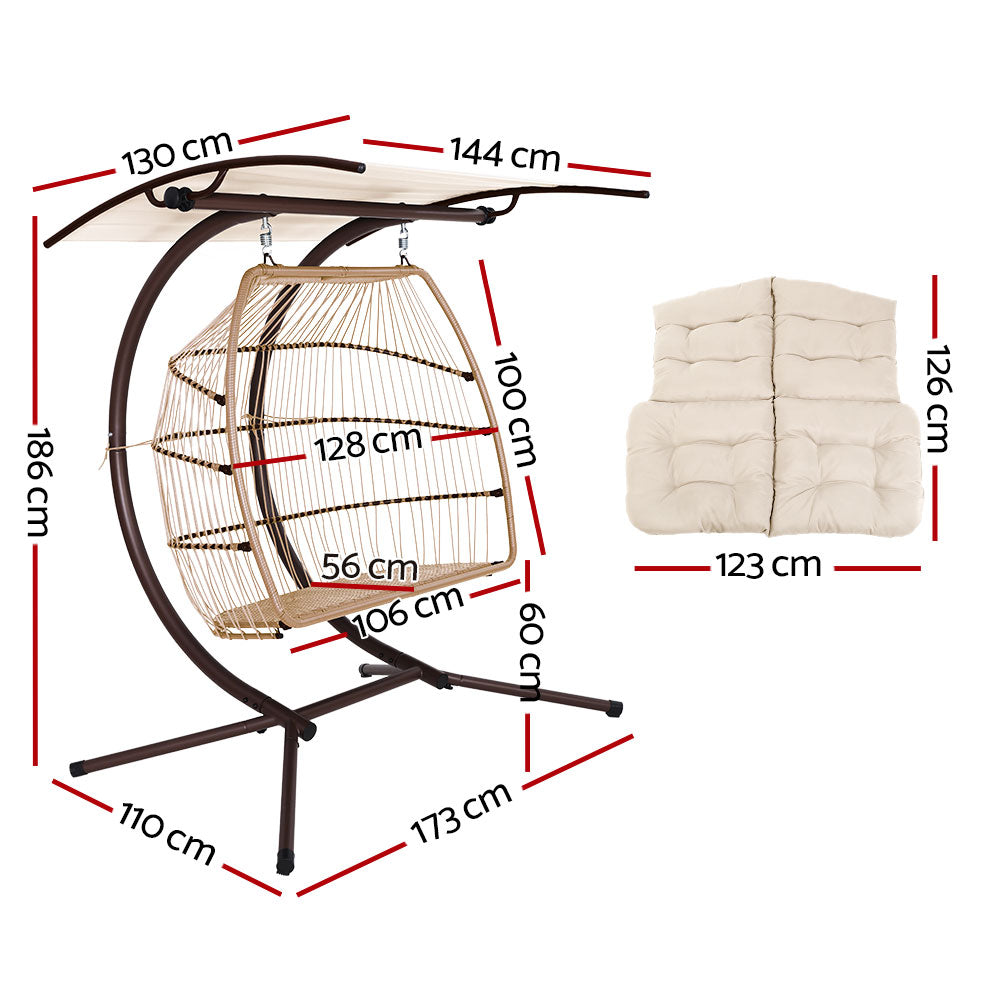 Outdoor Hanging Swing Chair Egg Hammock Rattan Lounge Chair - Latte