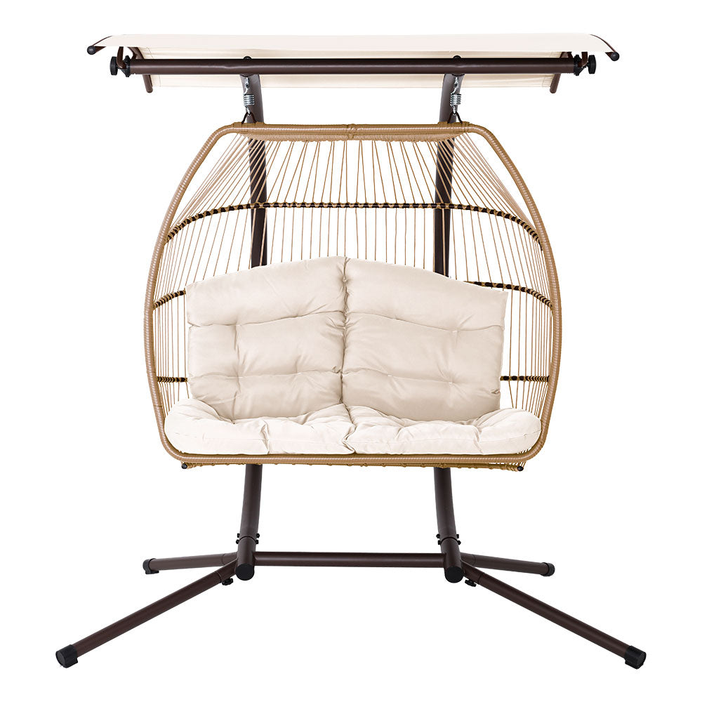 Outdoor Hanging Swing Chair Egg Hammock Rattan Lounge Chair - Latte