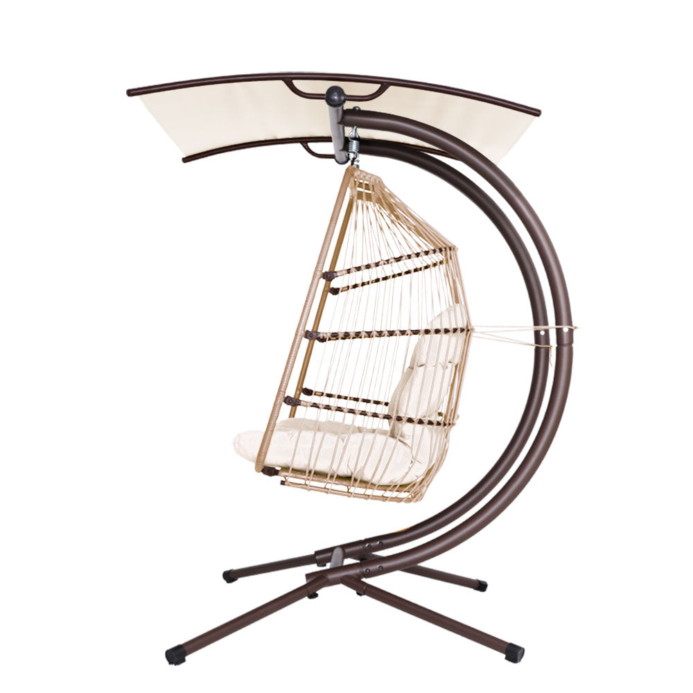 Outdoor Hanging Swing Chair Egg Hammock Rattan Lounge Chair - Latte