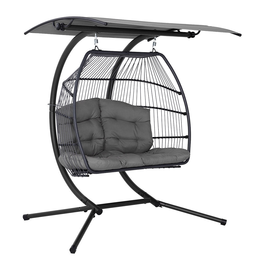 Outdoor Hanging Swing Chair Egg Hammock Rattan Lounge Chair - Grey