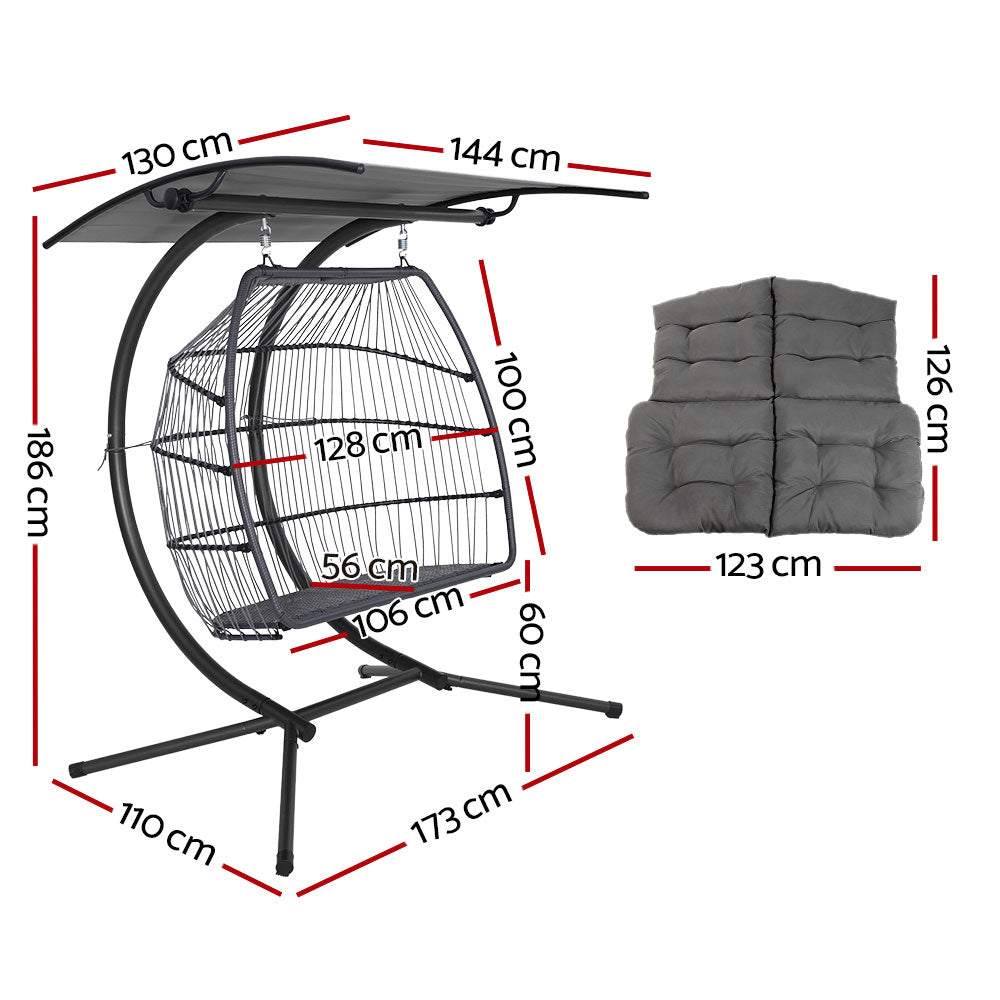 Outdoor Hanging Swing Chair Egg Hammock Rattan Lounge Chair - Grey
