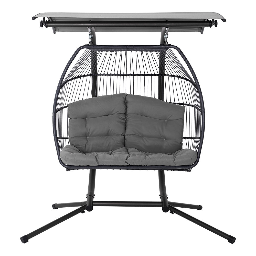 Outdoor Hanging Swing Chair Egg Hammock Rattan Lounge Chair - Grey