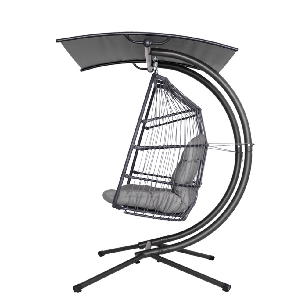 Outdoor Hanging Swing Chair Egg Hammock Rattan Lounge Chair - Grey