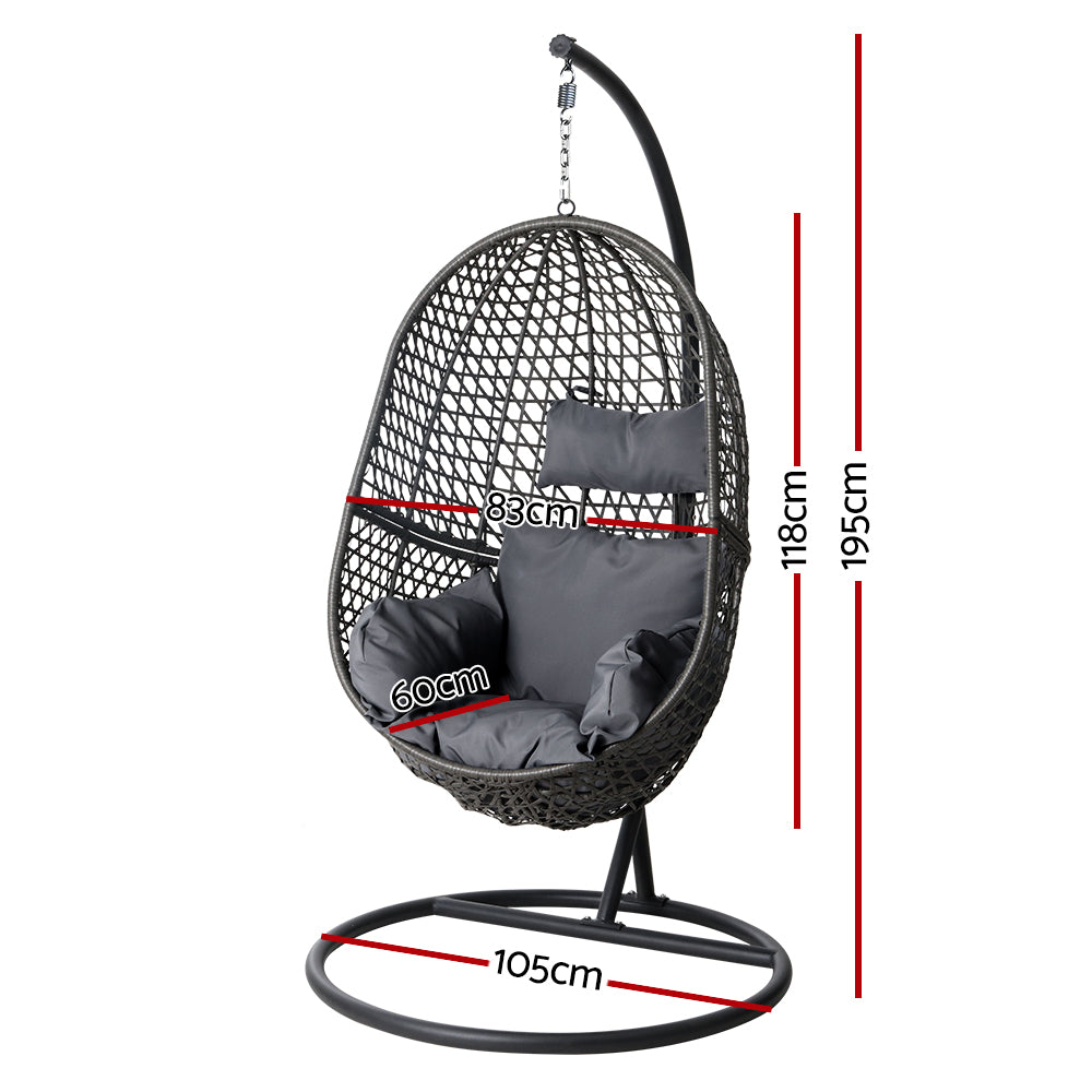 Swing Chair Egg Hammock with Stand Outdoor Furniture Seat - Black