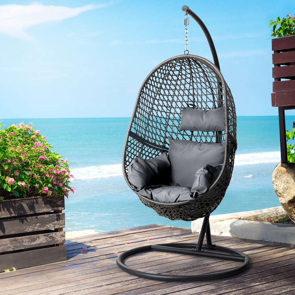 Swing Chair Egg Hammock with Stand Outdoor Furniture Seat - Black